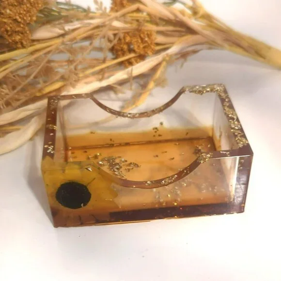 Handmade Resin Sunflower Coaster Set With Holder Inspirational Rustic Farmhouse - Picture 6 of 12